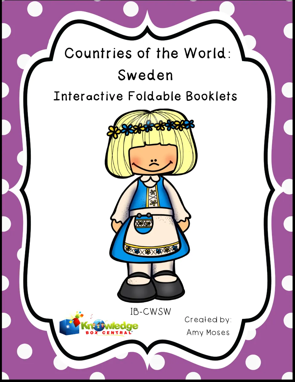 Countries of the World: Sweden cover, showing a girl in Swedish folk dress with a flower crown, by Amy Moses