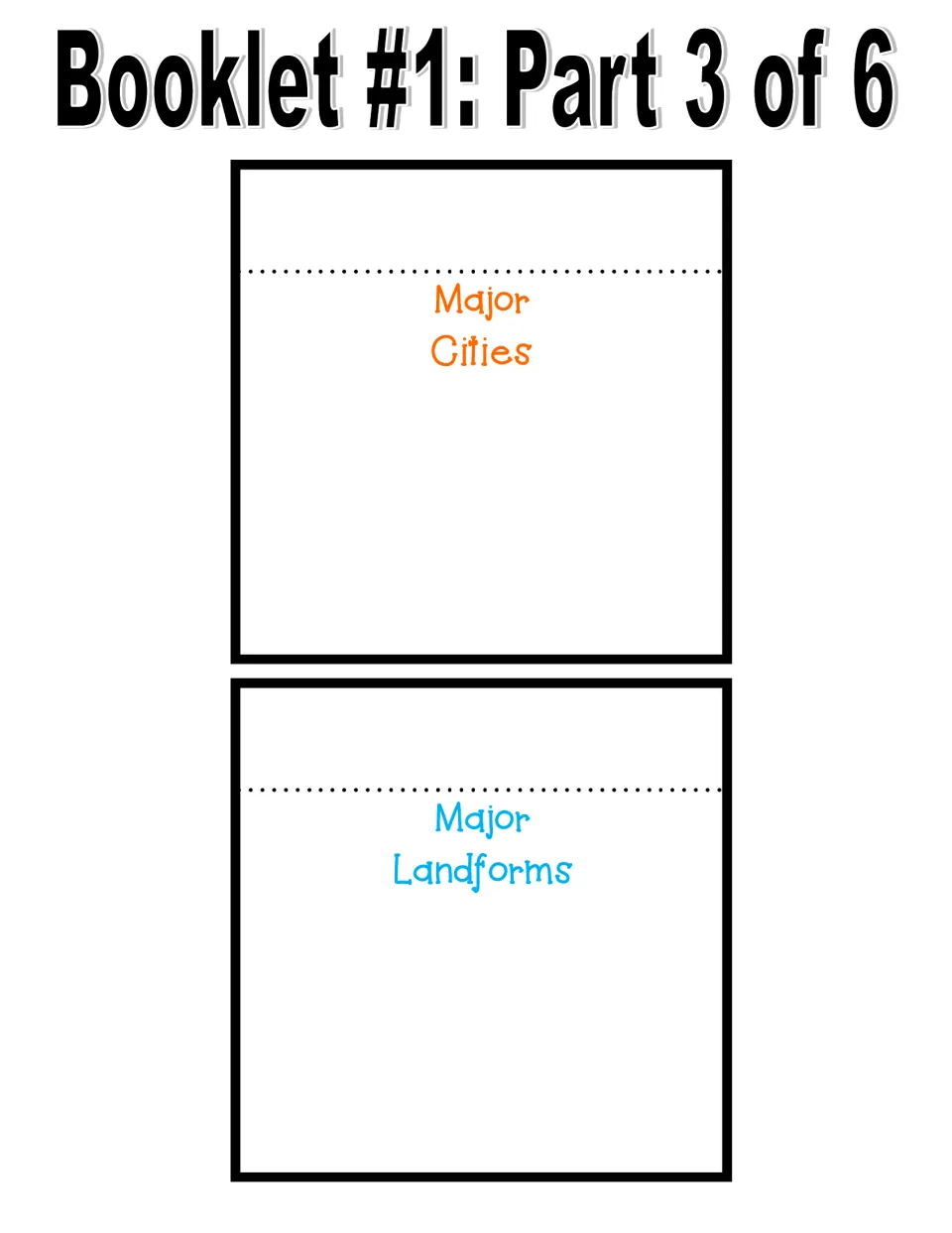 Geography booklet part 3: write-in pages headed Major Cities and Major Landforms for facts about Sweden