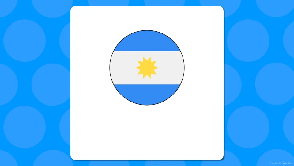 Country flag slide: the blue and white striped flag with a gold sun, unlabeled, so students name the country it shows