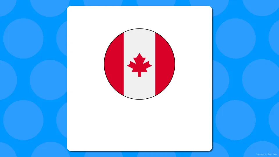 Country flag slide: red and white flag with a red maple leaf, unlabeled, so students name the country