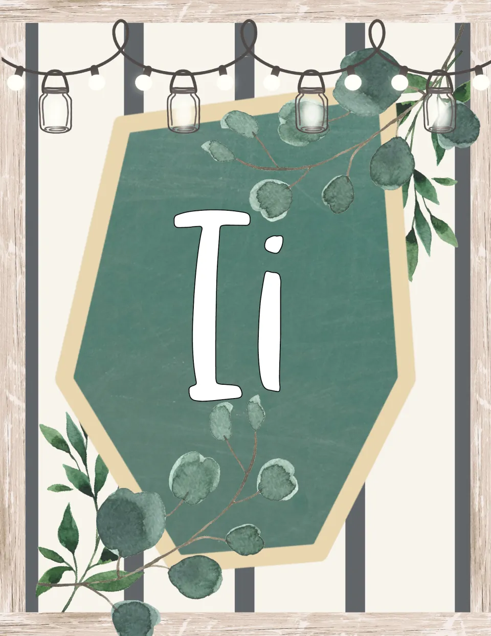 Alphabet display poster for farmhouse classroom decor showing uppercase I and lowercase i together.