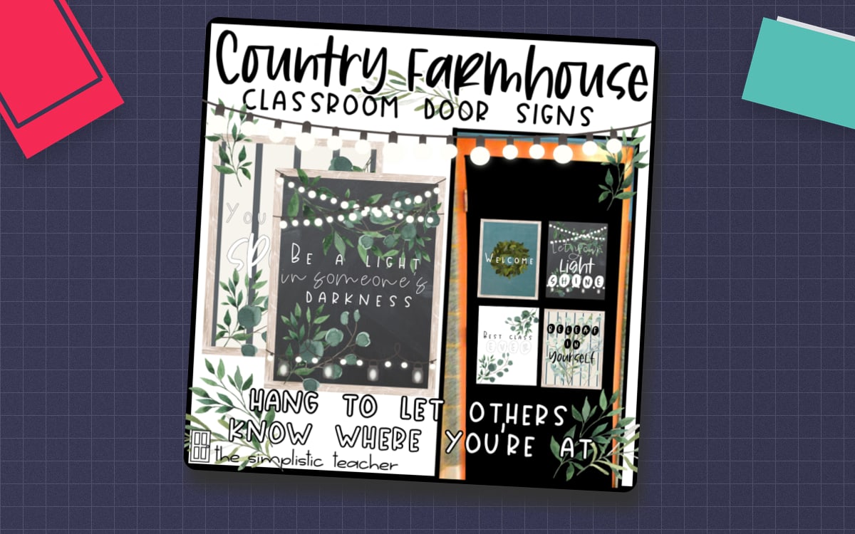 Country Farmhouse Classroom Door Signs preview: Eight single-message classroom door signs