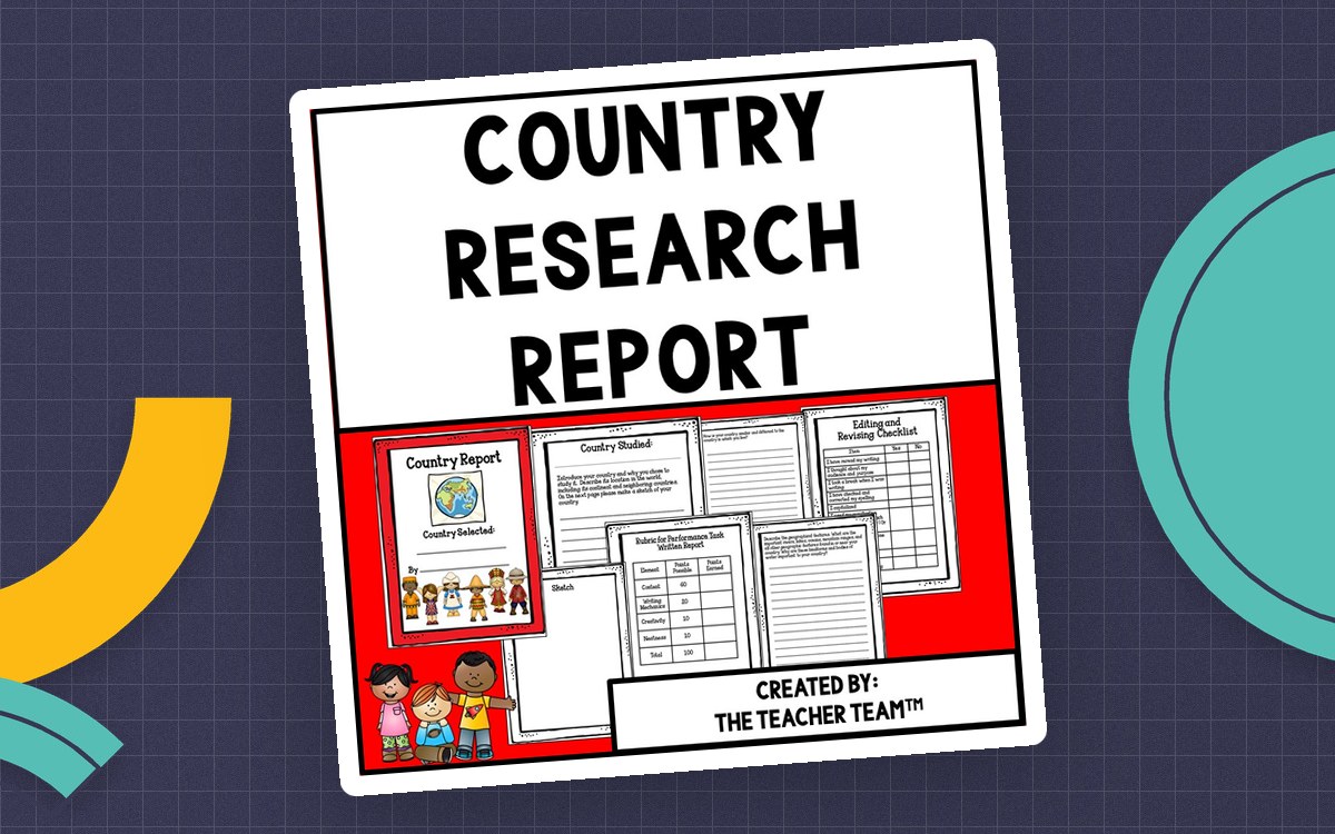 Country Research Project – 27-Page Report Template preview: Teacher notes and report covers