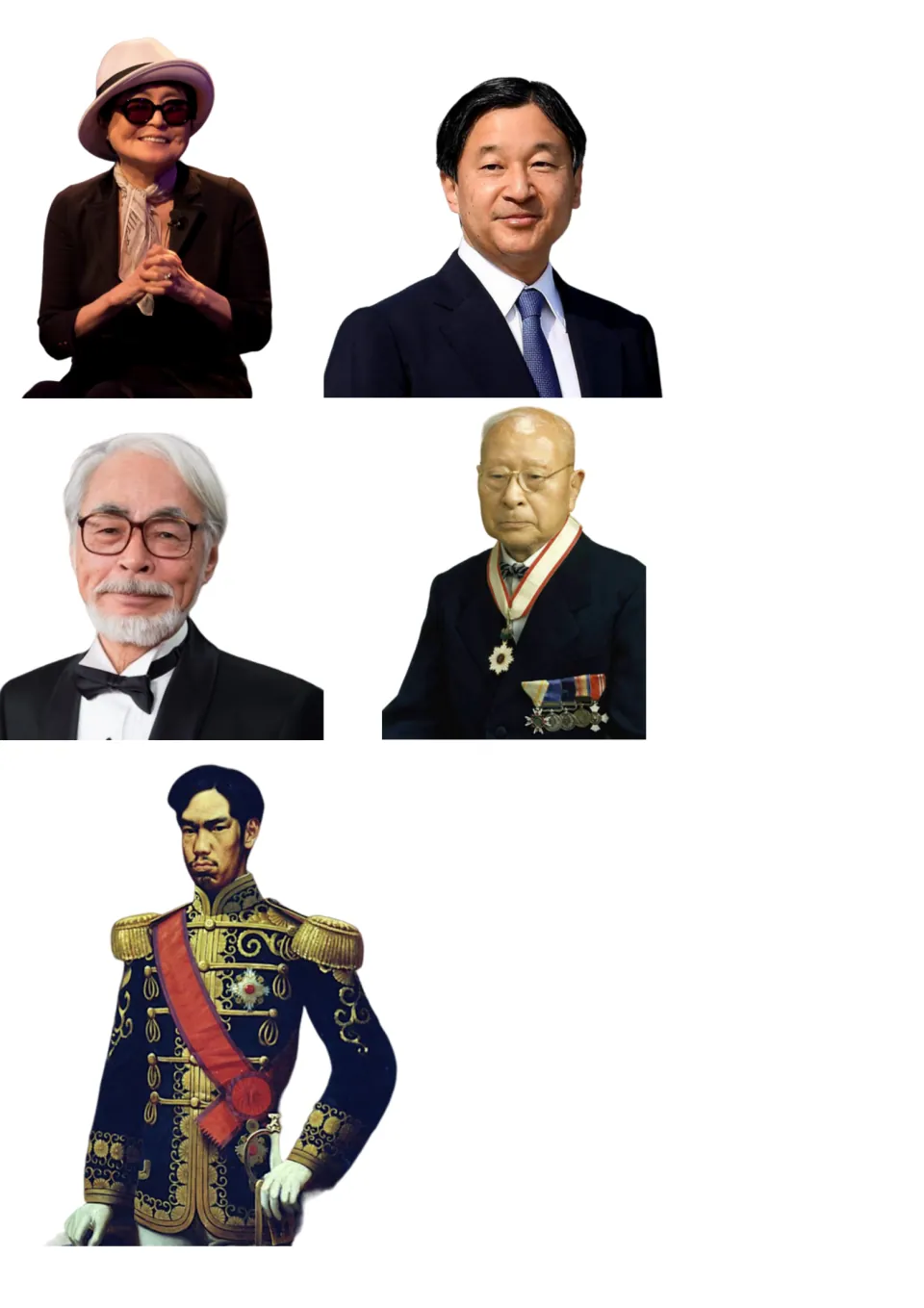 Pawn character pictures: four photos and one painted portrait of people to cut out and use as game pawns