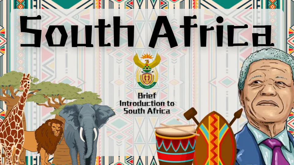 Country study presentation cover titled South Africa, with the subtitle Brief Introduction to South Africa