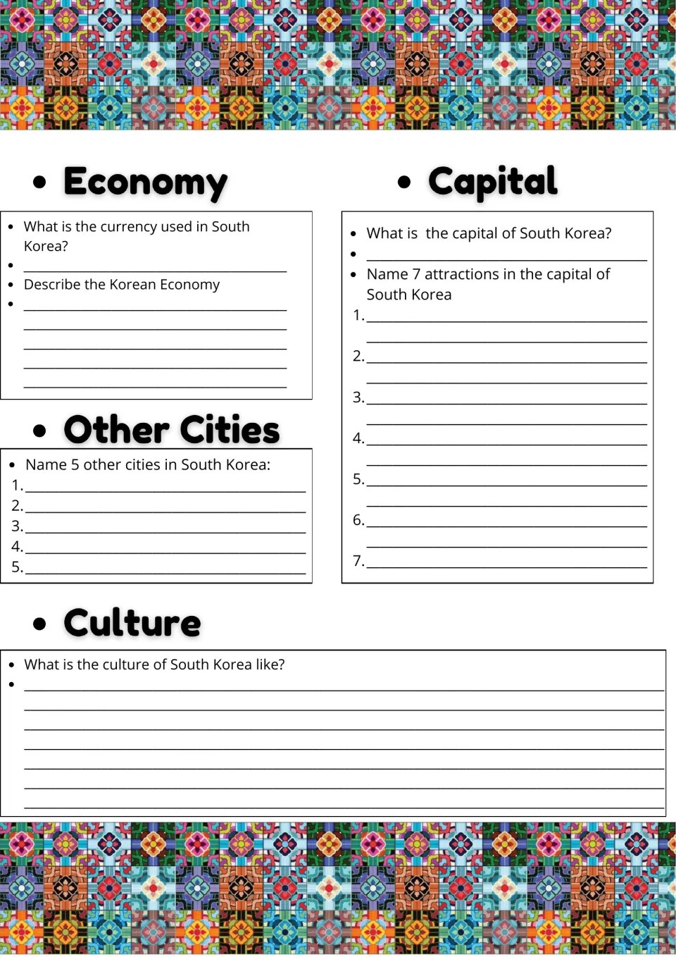 South Korea economy, capital and culture: students name the currency, 5 other cities and 7 attractions in the capital