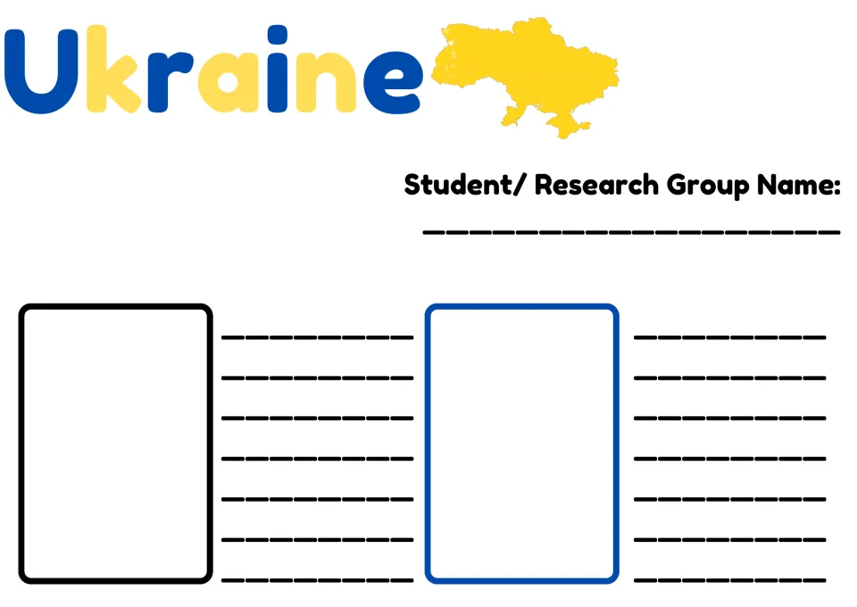 Ukraine research worksheet 1: student or research group name and spaces for history and geography findings