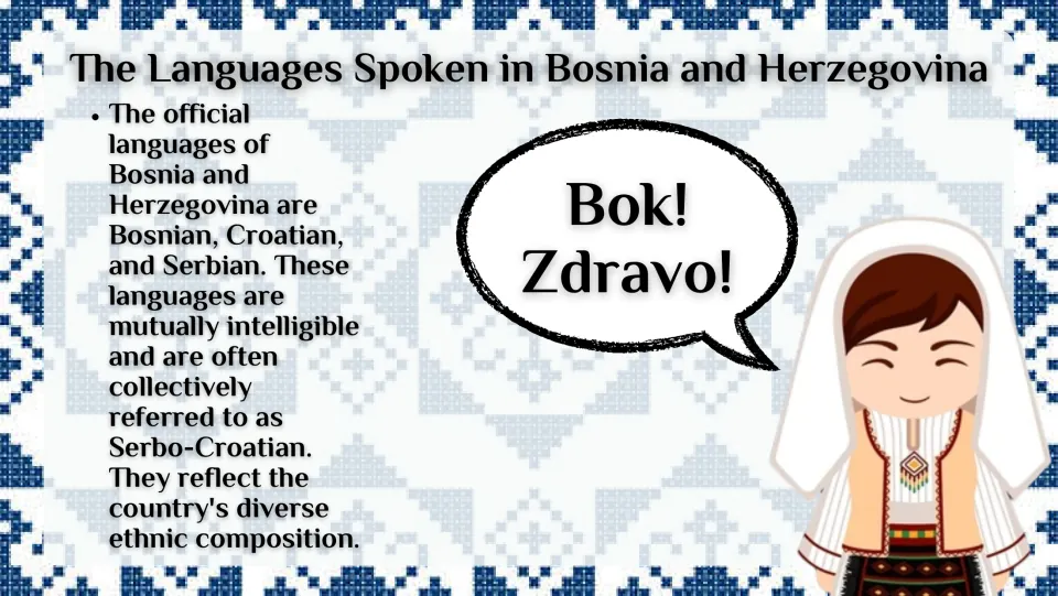 Language overview slide explaining that Bosnian, Croatian, and Serbian are mutually intelligible