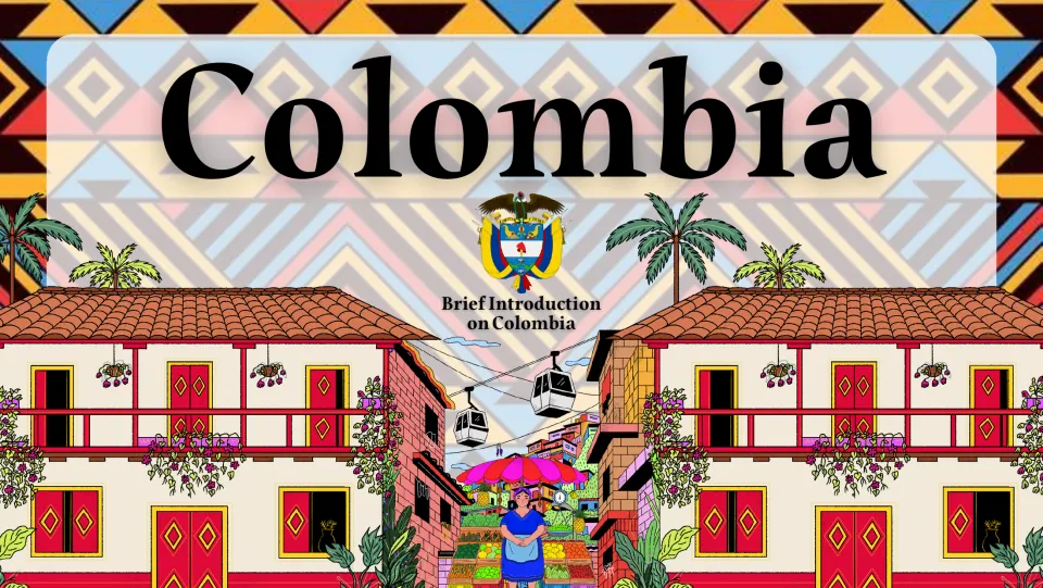 Cover of the Colombia country study presentation, titled 'Colombia' with 'Brief Introduction on Colombia'
