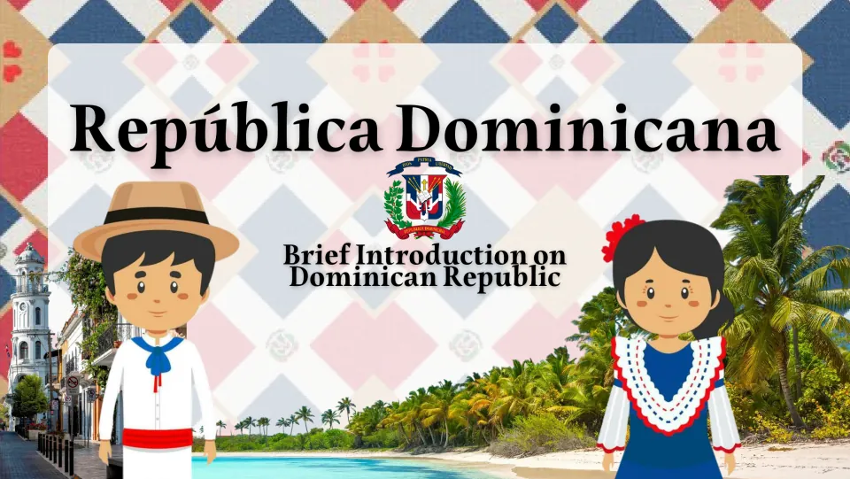 Country study presentation cover titled República Dominicana, with a brief introduction subtitle