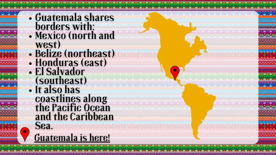 Location slide identifying Guatemala's borders with Mexico, Belize, Honduras, and El Salvador on a map