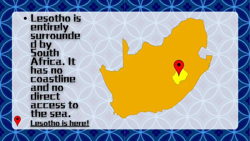 Location slide showing Lesotho within South Africa and explaining that it has no coastline or sea access