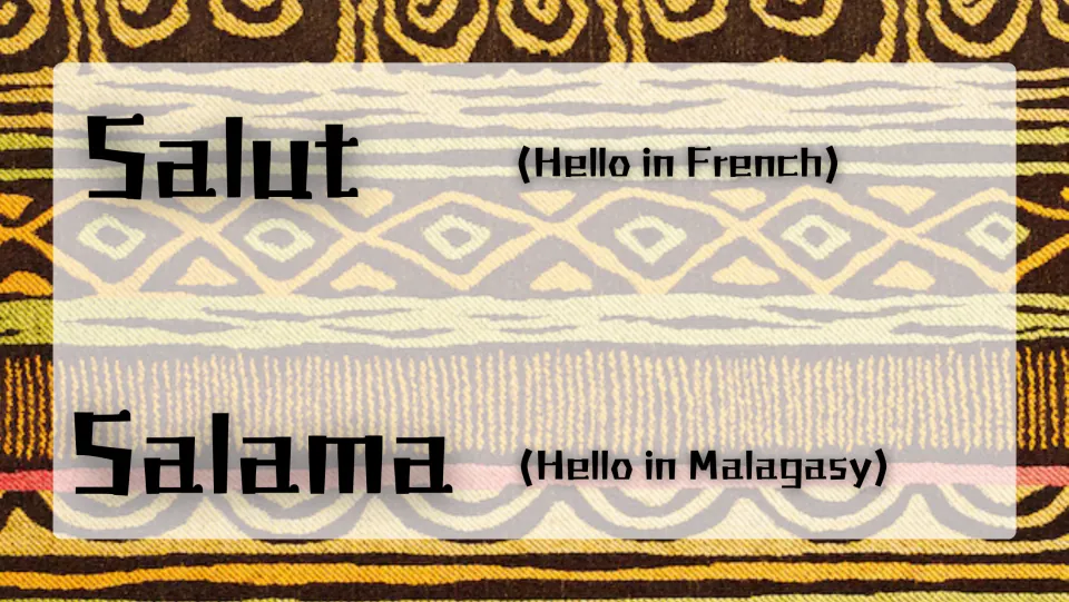 Greeting slide introducing Salut (hello in French) and Salama (hello in Malagasy) in the Madagascar study