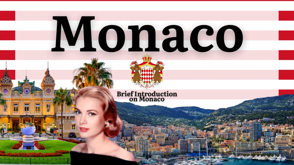 Monaco presentation cover labeled 'Brief Introduction on Monaco,' featuring its coat of arms and harbor