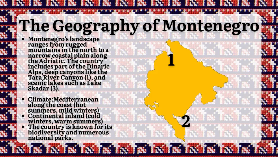 The Geography of Montenegro: Dinaric Alps, Tara River Canyon, Lake Skadar and coastal versus inland climate, with a map