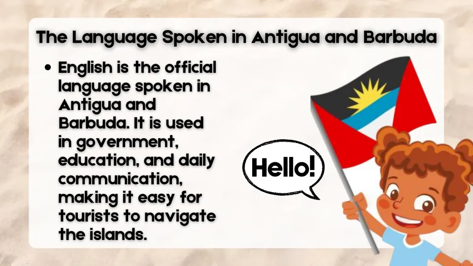 Language slide identifying English as the official language used in government, education, and daily communication