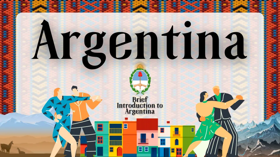 Cover slide introducing Argentina, with the subtitle 'Brief Introduction to Argentina' and national emblem
