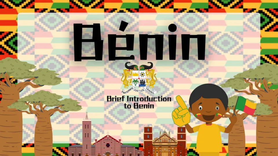 Cover slide introducing Benin, with the subtitle 'Brief Introduction to Benin' and the national coat of arms