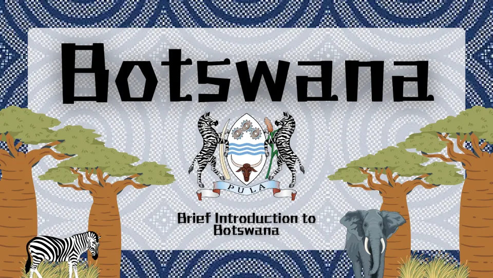 Cover slide introducing Botswana, with the subtitle 'Brief Introduction to Botswana' and national coat of arms