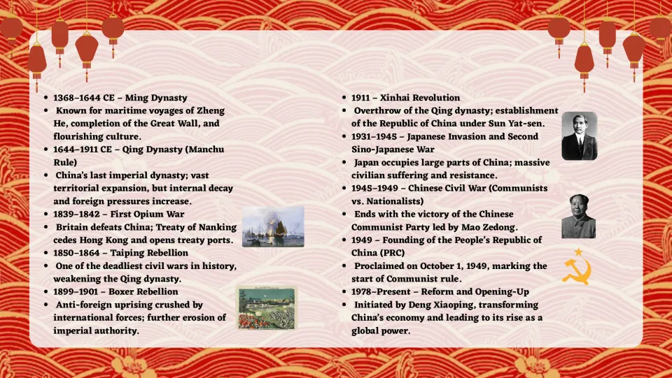 China's history timeline, part 2: Ming and Qing dynasties, Opium War, revolutions, the PRC in 1949 and reform since 1978