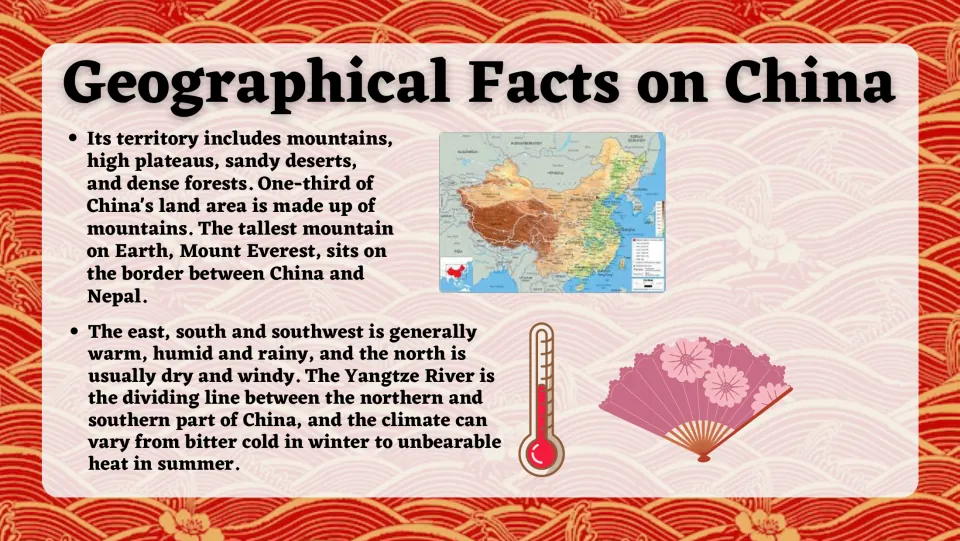 Geographical Facts on China: mountains, plateaus, deserts, Mount Everest, regional climate and the Yangtze River divide