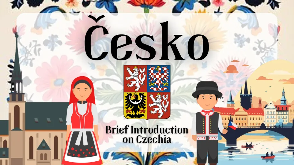 Presentation cover: Česko, the Czech coat of arms, and the subtitle 'Brief Introduction on Czechia'