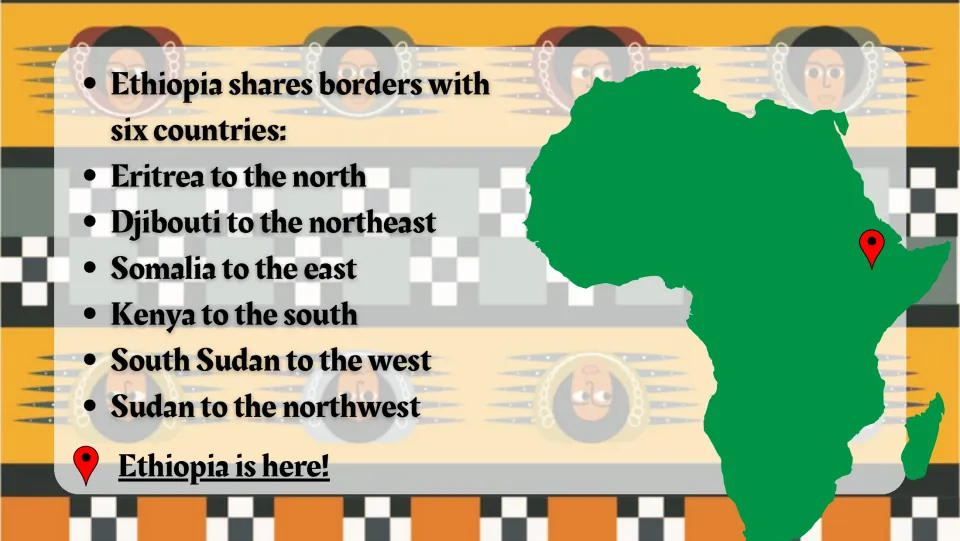 Border slide listing Eritrea, Djibouti, Somalia, Kenya, South Sudan, and Sudan beside an Africa locator map