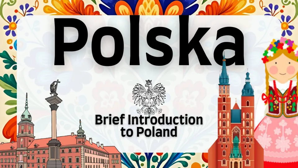 Presentation cover titled 'Polska' (Poland), with 'Brief Introduction to Poland' and Polish landmarks