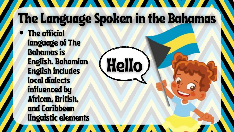 Language slide identifying English as official and describing African, British, and Caribbean dialect influences