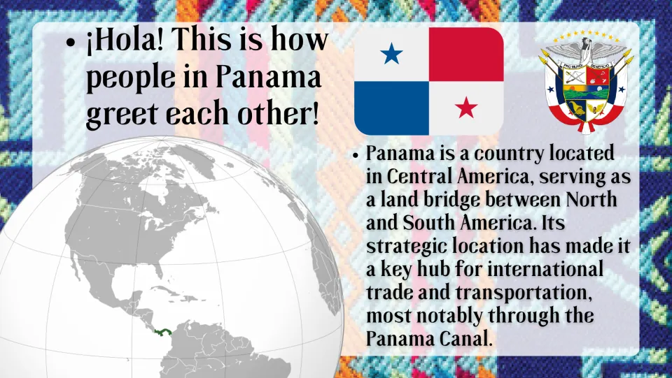 Introduction slide locating Panama in Central America and explaining its land bridge and canal trade roles