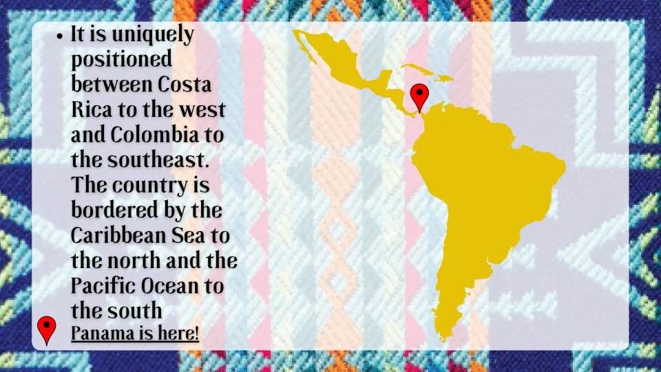 Location slide identifying Panama between Costa Rica and Colombia, with Caribbean and Pacific coastlines