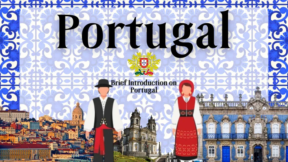 Cover slide introducing Portugal, with the subtitle 'Brief Introduction on Portugal' and landmark photos
