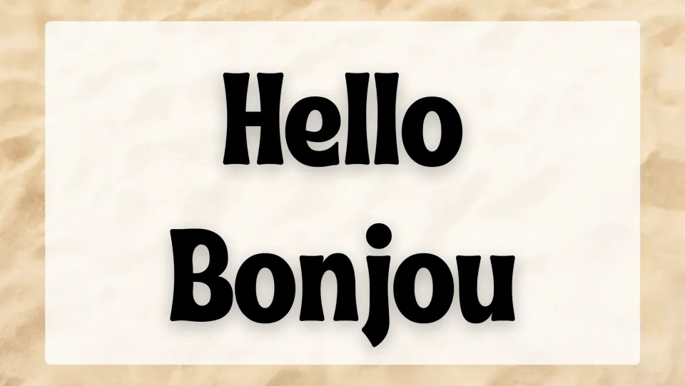Opening greeting slide in the country study presents Hello and Bonjou, the Creole greeting meaning hello