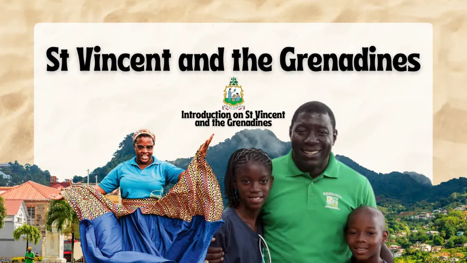 Country study cover introducing St. Vincent and the Grenadines, with photos of people and island scenery