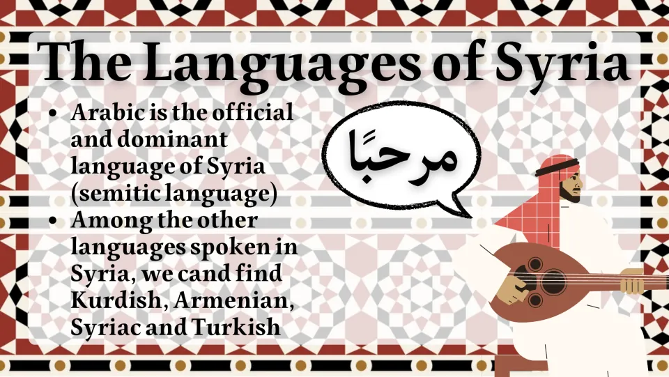 The Languages of Syria: Arabic is official; Kurdish, Armenian, Syriac and Turkish are also spoken