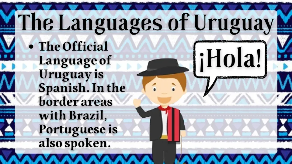 Language slide identifying Spanish as Uruguay's official language and Portuguese near the Brazilian border