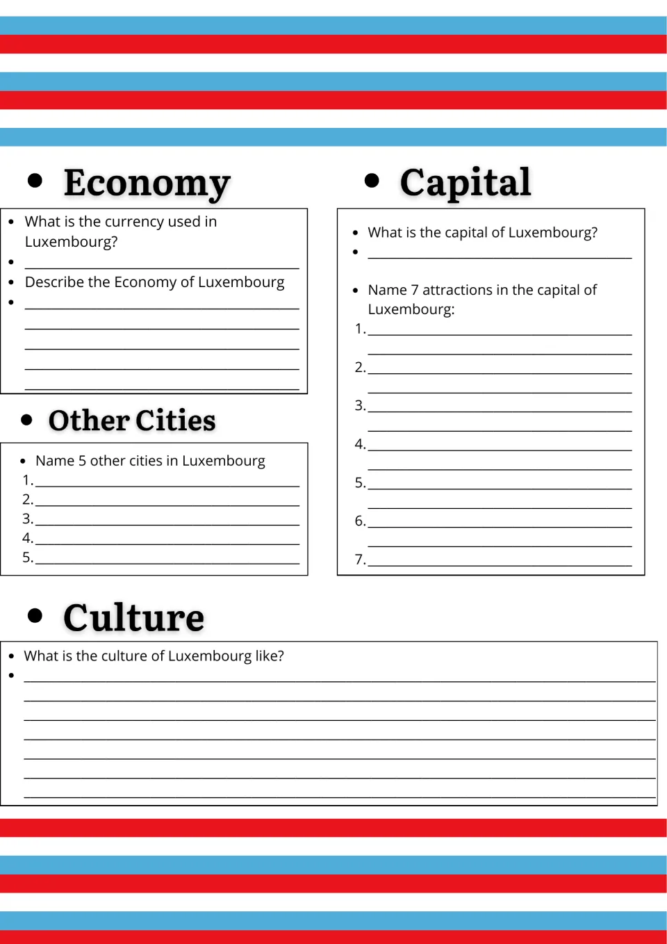 Luxembourg economy and culture: students name the currency, 5 other cities and 7 attractions in the capital