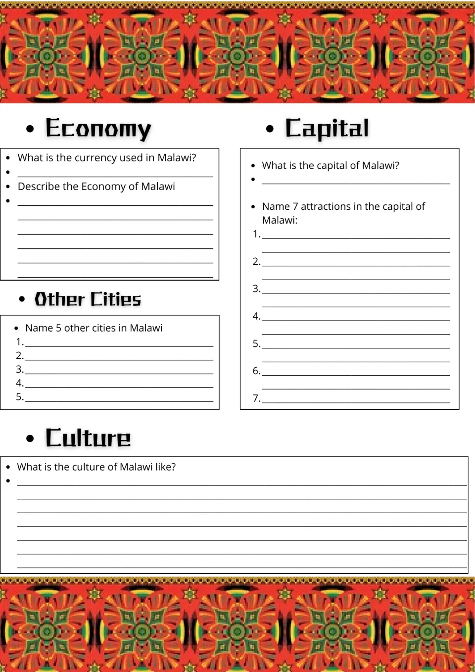 Malawi country research page 2: economy, currency, seven capital attractions, five other cities, and culture