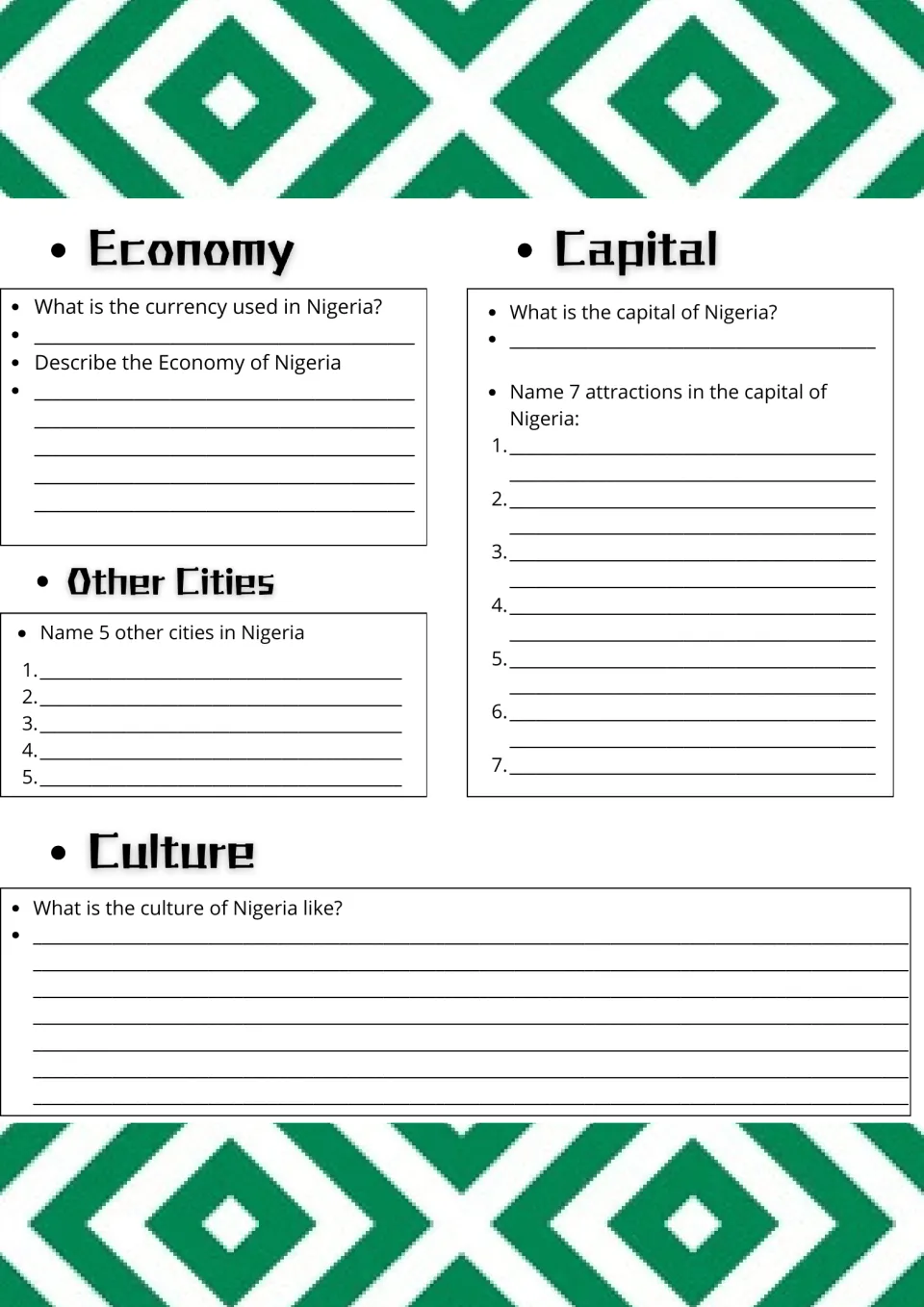 Nigeria research report, page 2: economy, five other cities, seven capital attractions, and culture