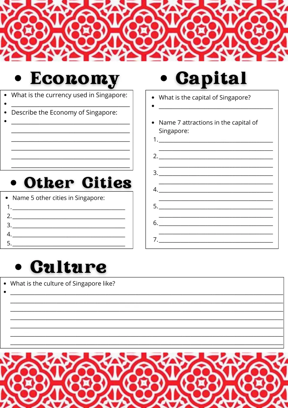 Singapore research report page 2: currency, economy, seven capital attractions, five other cities, and culture