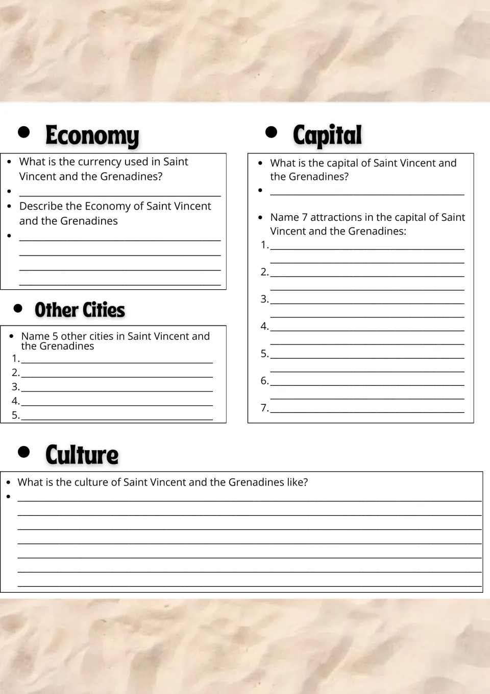 Economy, capital and culture research: students name the currency, 5 other cities and 7 attractions in the capital