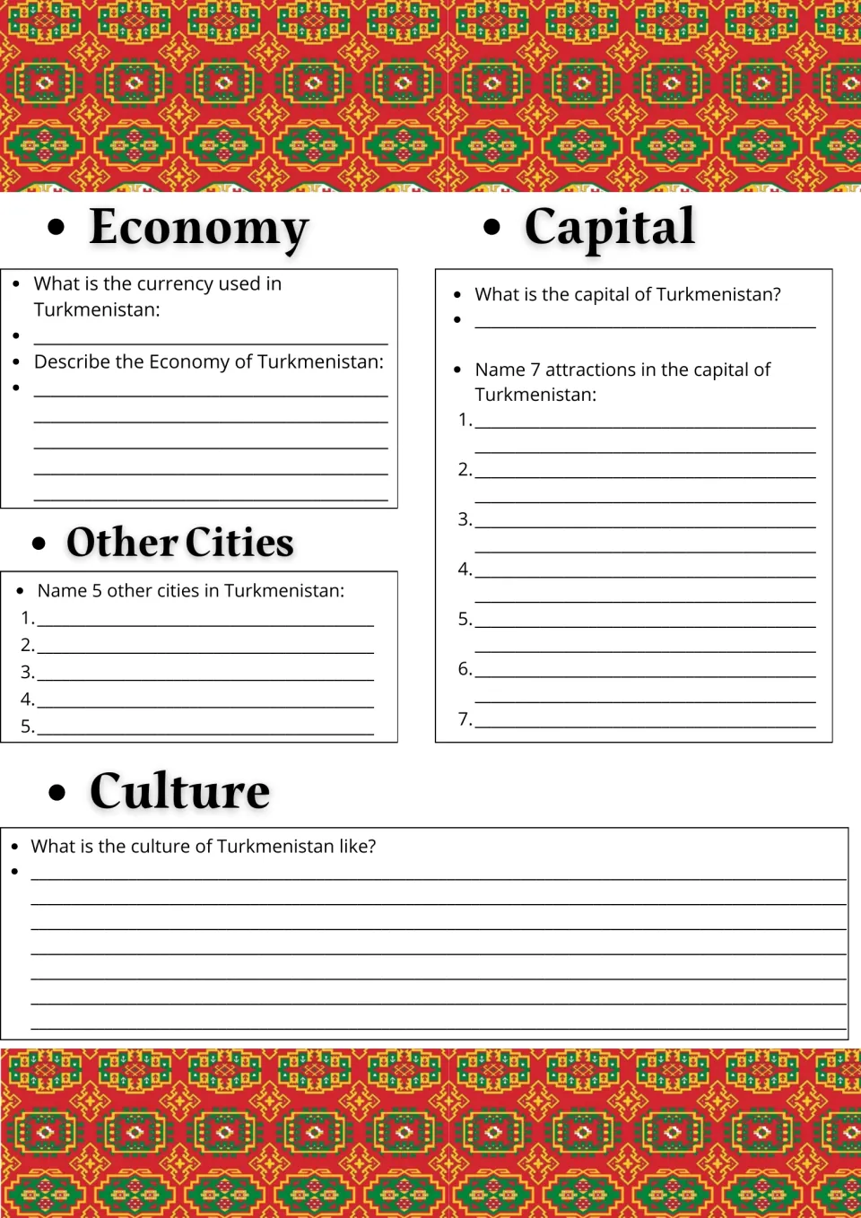 Turkmenistan economy and culture: students name the currency, 5 other cities and 7 attractions in the capital