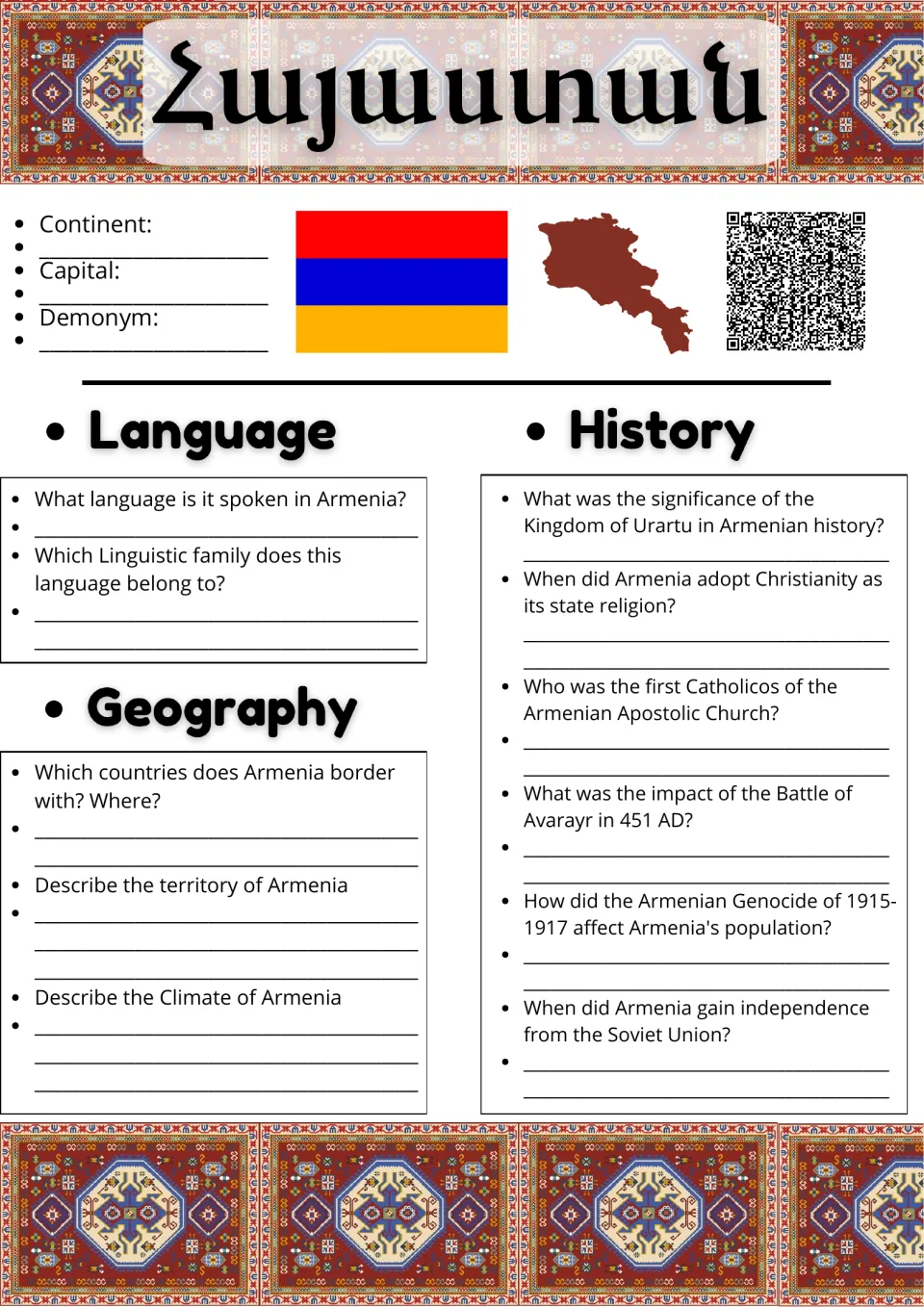Armenia country study page 1: language, geography, and history questions from Urartu to Soviet independence