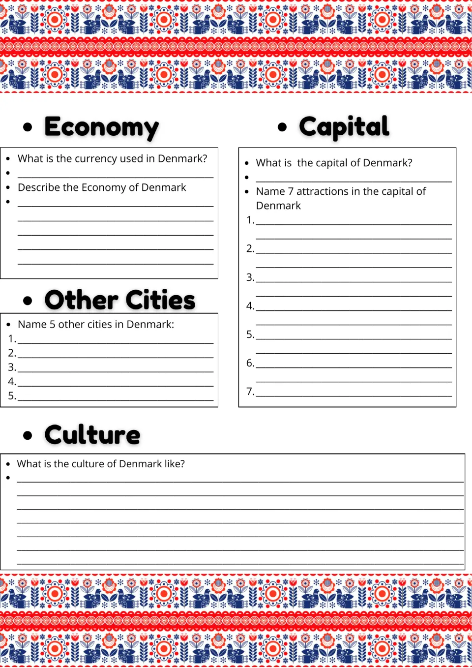 Danish economy, cities and culture: students name the currency, the capital, 7 of its sights and 5 more cities