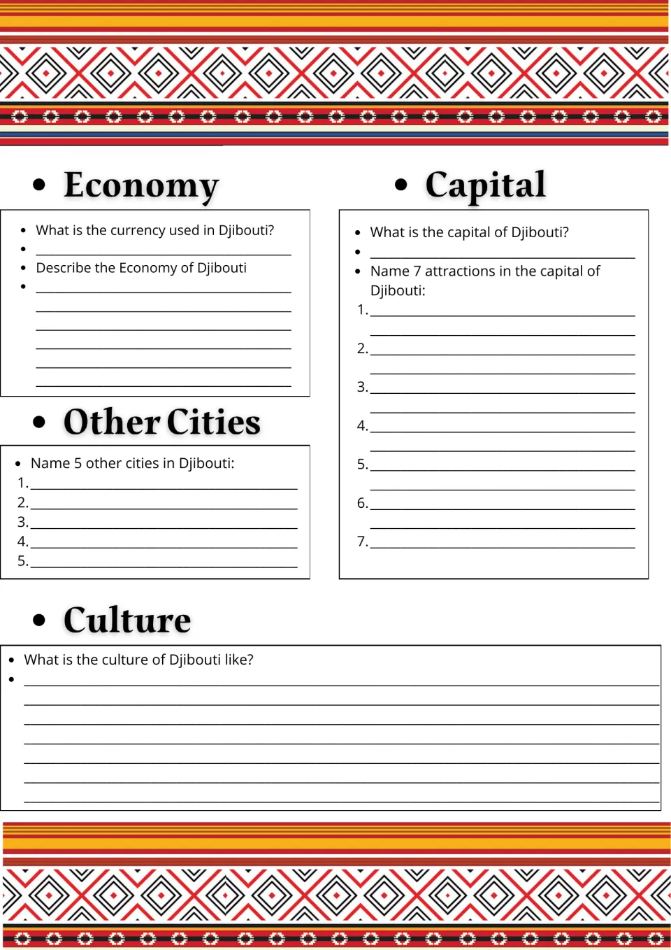 Djibouti country study, page 2: economy, five other cities, seven capital attractions, and culture