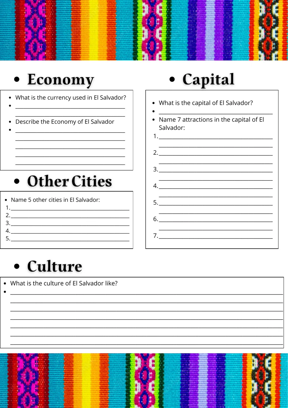 El Salvador economy, cities and culture: students name the currency, 5 cities and 7 capital attractions