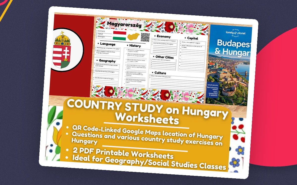 Country Study Worksheets on Hungary - Europe preview
