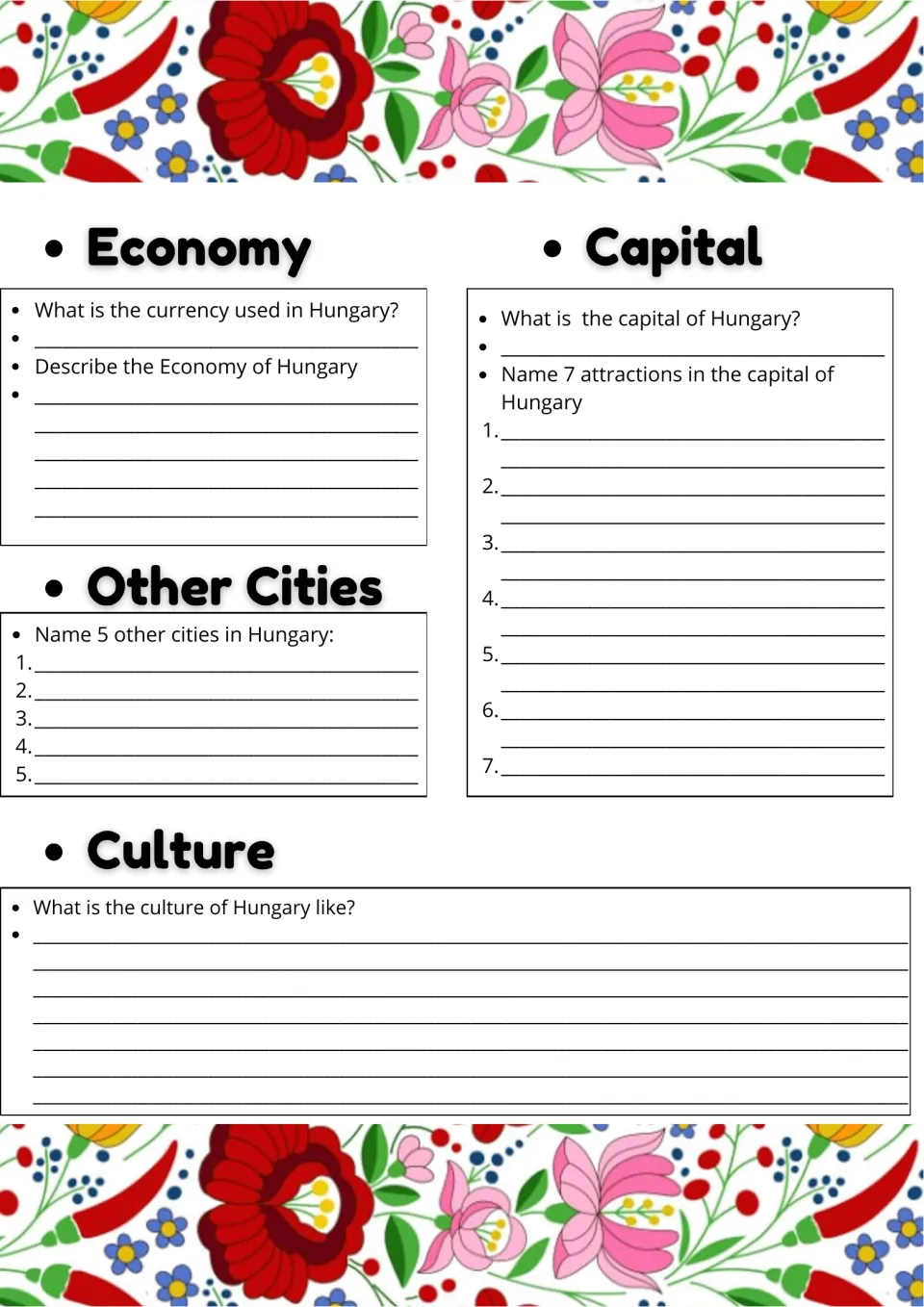 Hungary economy, capital and culture: students name the currency, 7 attractions in the capital and 5 other cities