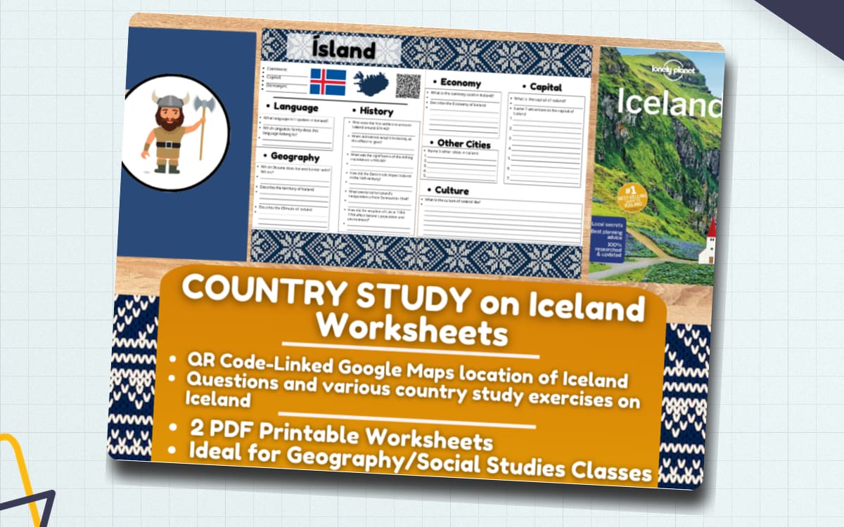 Country Study Worksheets on Iceland - Europe - Scandinavia preview