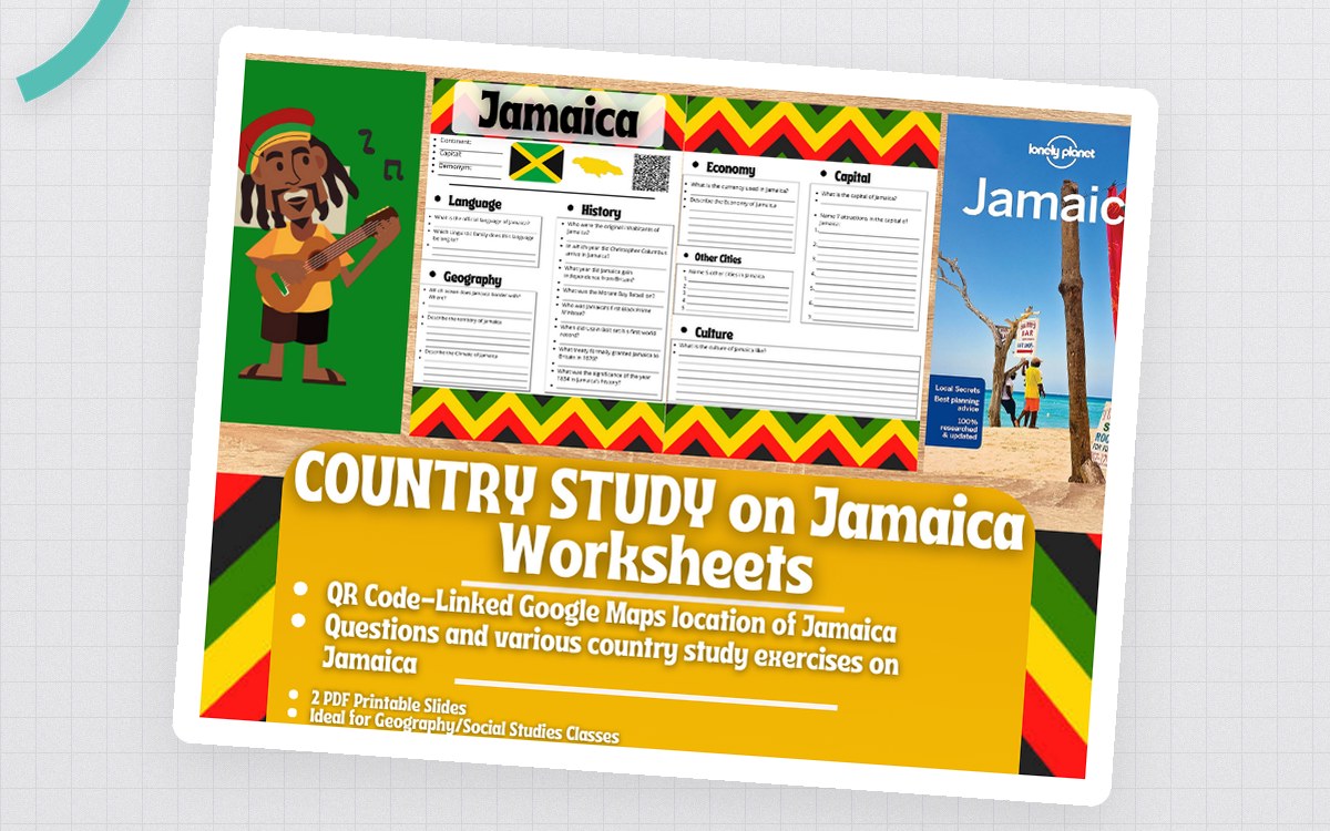 Country Study Worksheets on Jamaica - Caribbeans preview